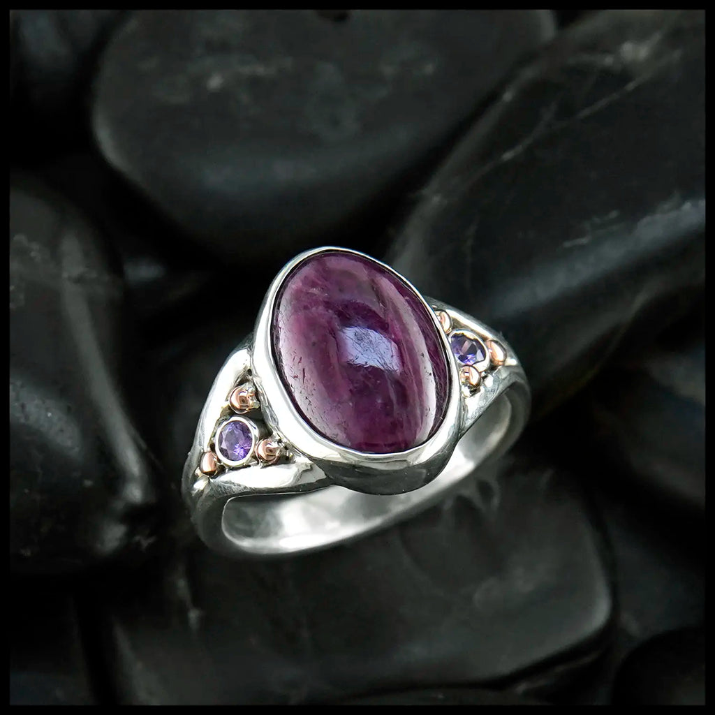 Custom Ruby Zoisite and Purple Sapphire Ring