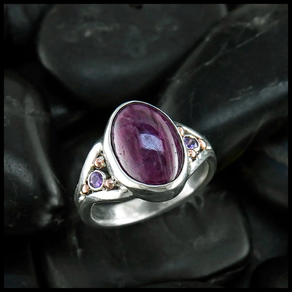 Custom Ruby Zoisite and Purple Sapphire Ring