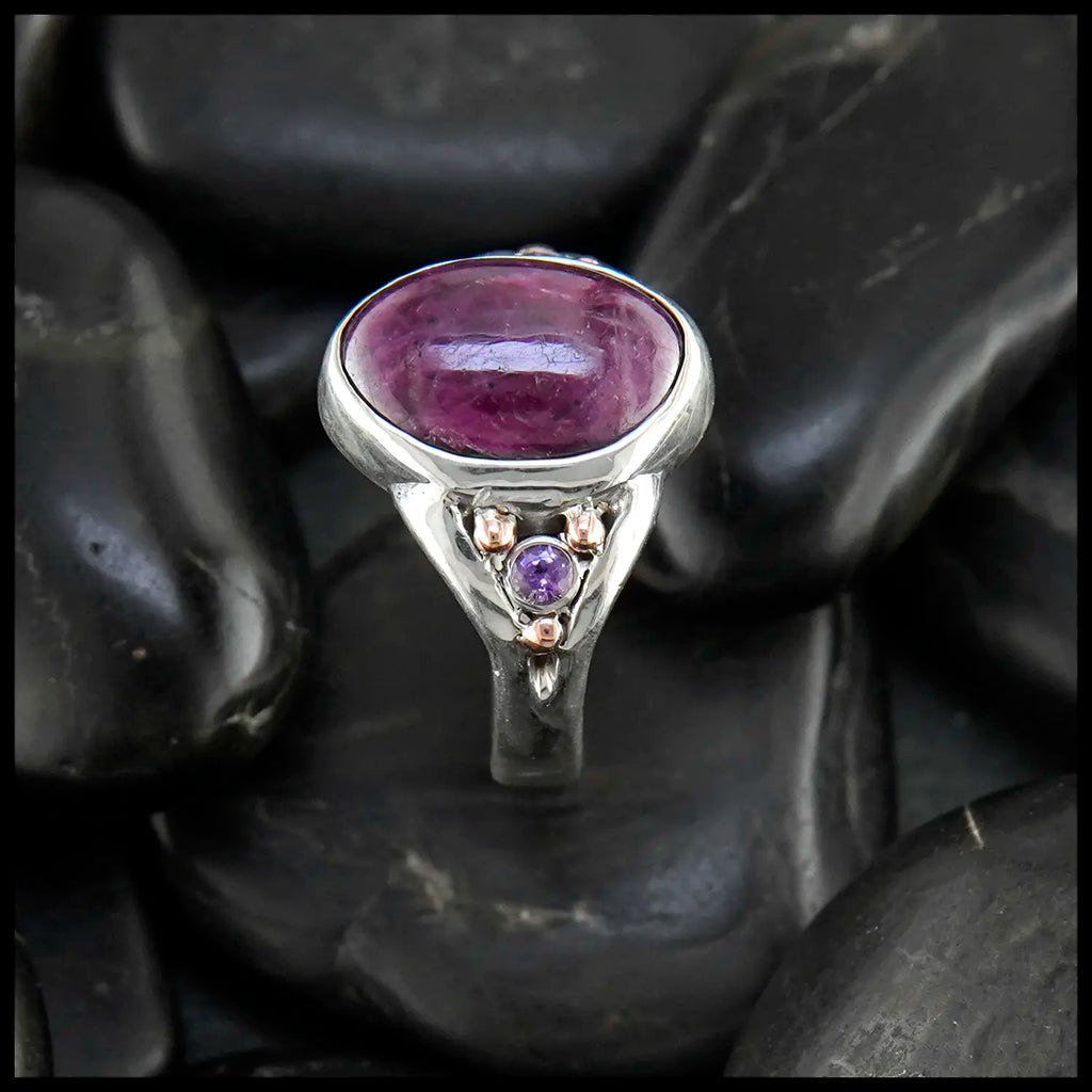 Custom Ruby Zoisite and Purple Sapphire Ring