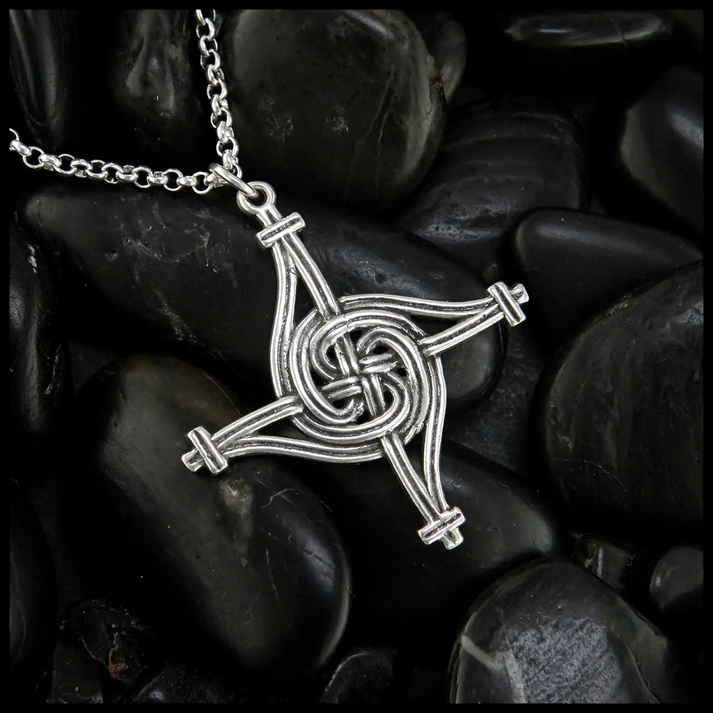 Large St. Brigid's Spiral Cross Pendant in Sterling Silver
