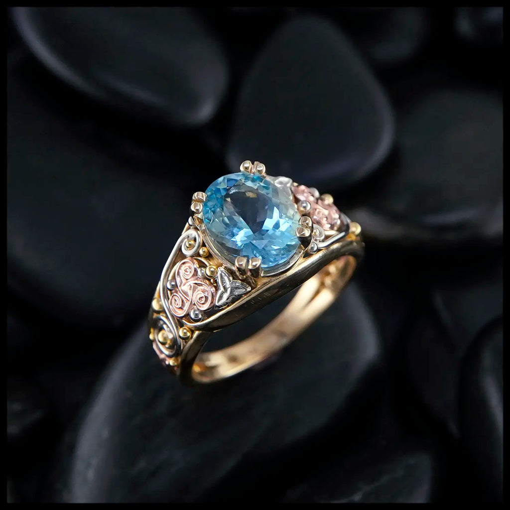 Aquamarine Celtic Trinity Frame Ring