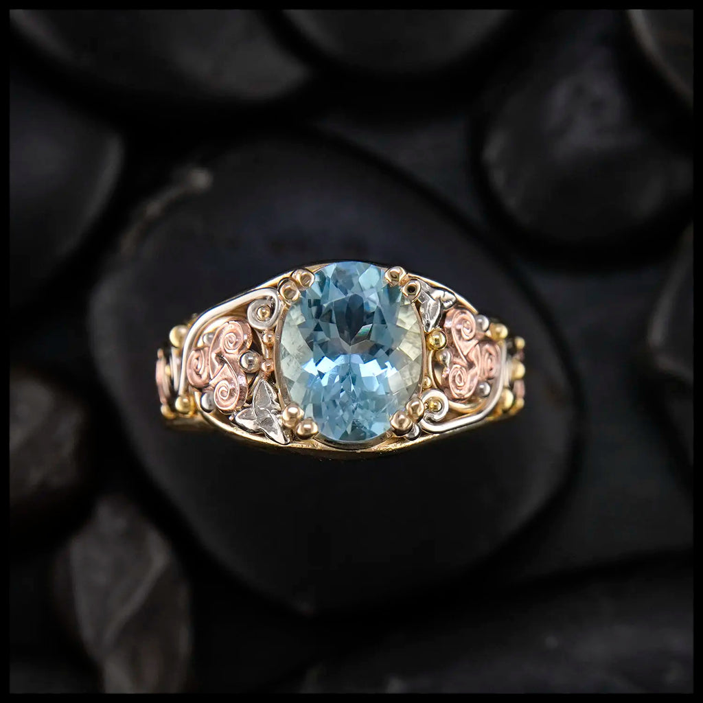Aquamarine Celtic Trinity Frame Ring