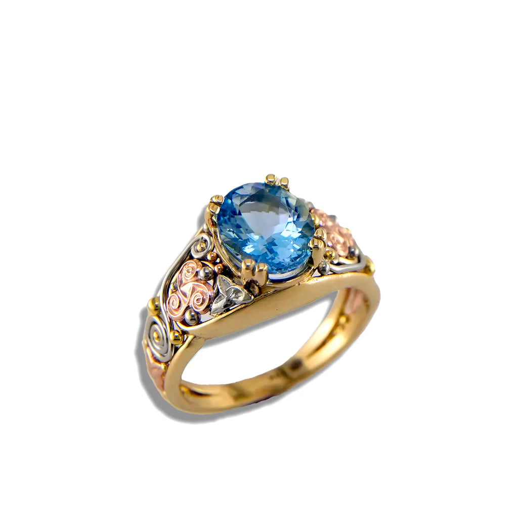 Aquamarine Celtic Trinity Frame Ring