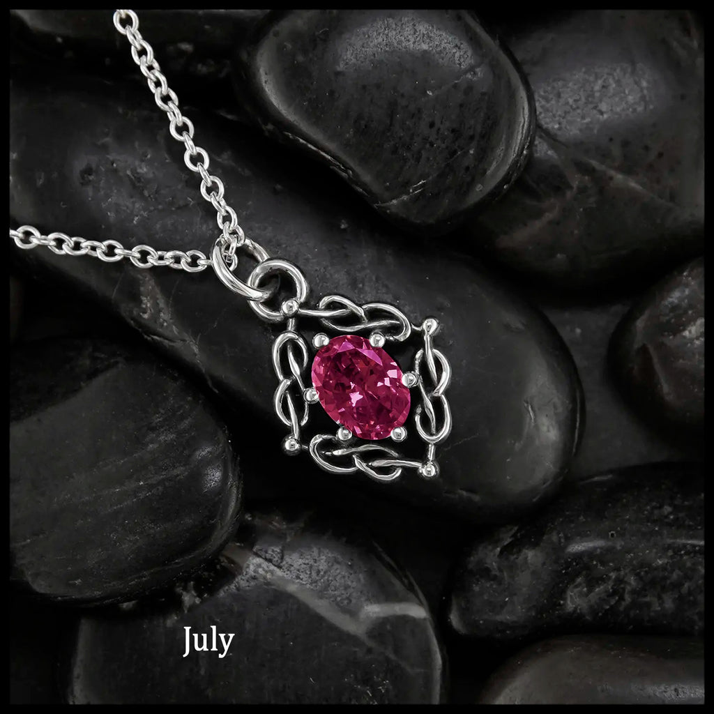 Weaving Celtic Birthstone Pendant in Sterling Silver- July