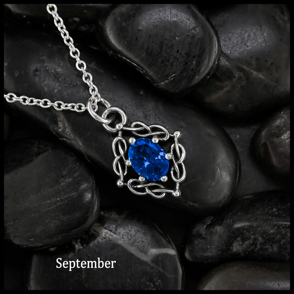 Weaving Celtic Birthstone Pendant in Sterling Silver- September