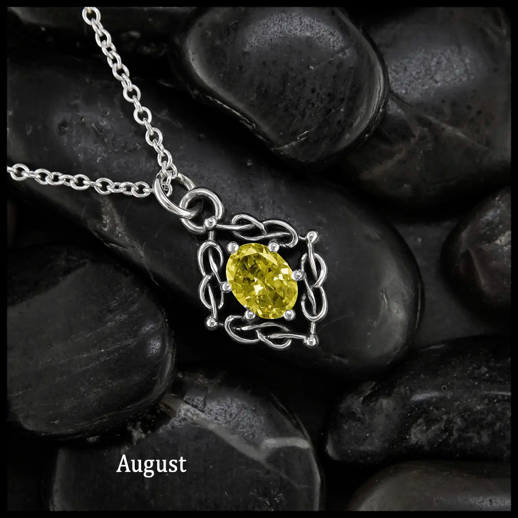 Weaving Celtic Birthstone Pendant in Sterling Silver- August