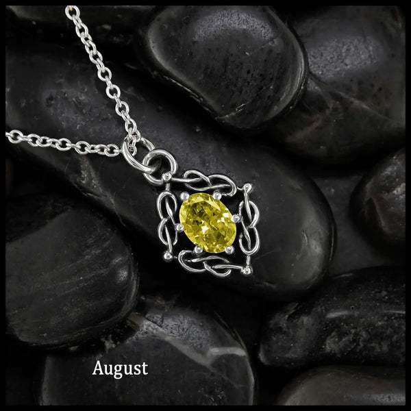 Weaving Celtic Birthstone Pendant in Sterling Silver- August
