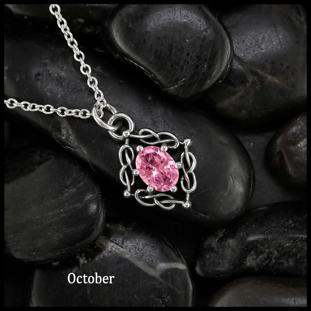 Weaving Celtic Birthstone Pendant in Sterling Silver- October