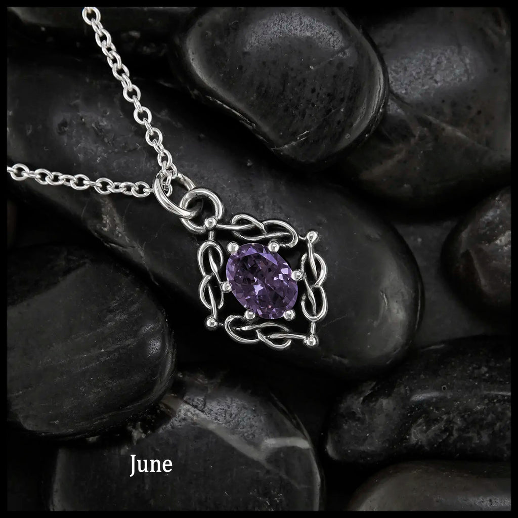 Weaving Celtic Birthstone Pendant in Sterling Silver- June