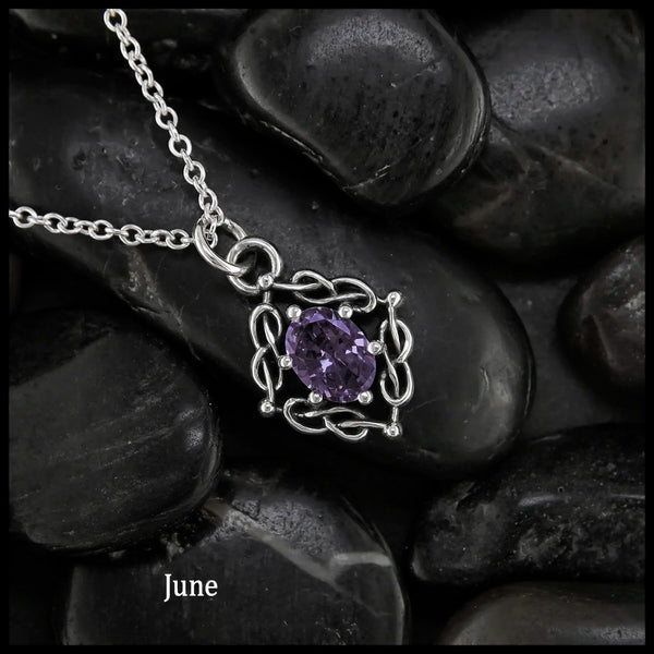 Weaving Celtic Birthstone Pendant in Sterling Silver- June