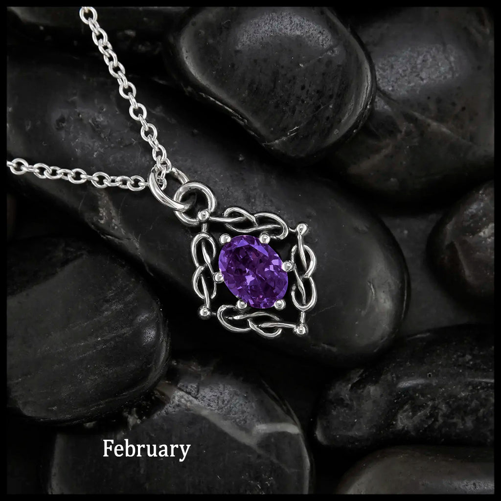 Weaving Celtic Birthstone Pendant in Sterling Silver- February