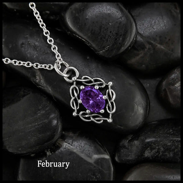 Weaving Celtic Birthstone Pendant in Sterling Silver- February
