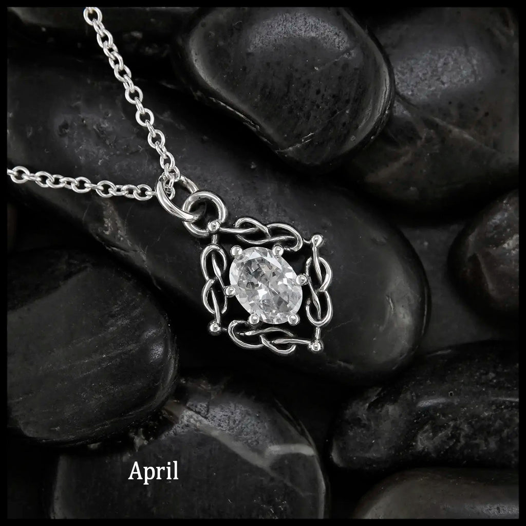 Weaving Celtic Birthstone Pendant in Sterling Silver- April