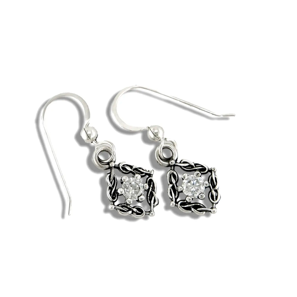 Woven Celtic Birthstone Drop Earrings in Sterling Silver
