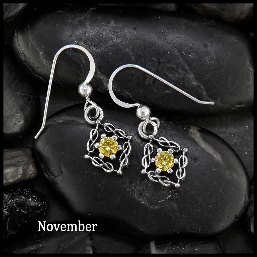 Woven Celtic Birthstone Drop Earrings in Sterling Silver