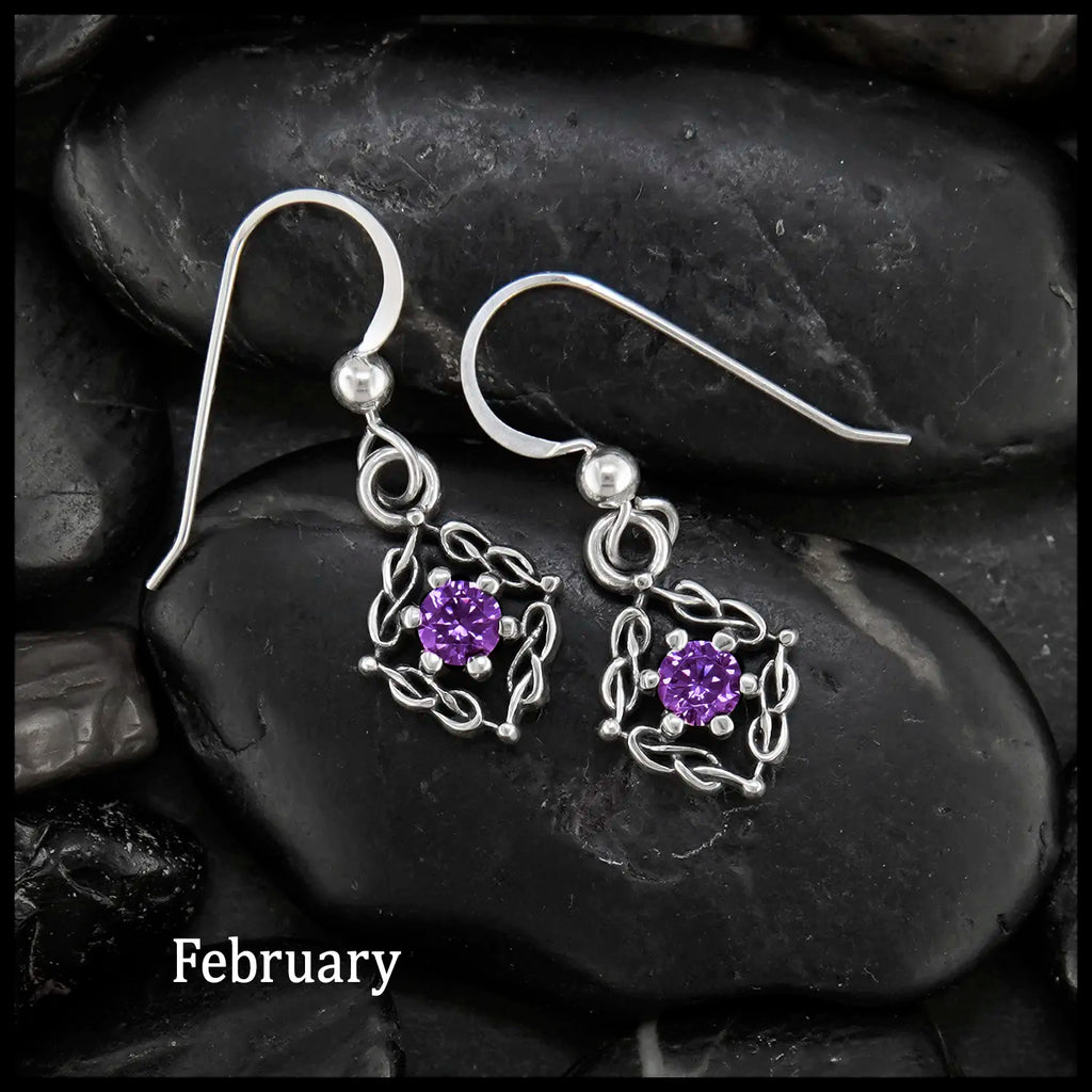 Woven Celtic Birthstone Drop Earrings in Sterling Silver