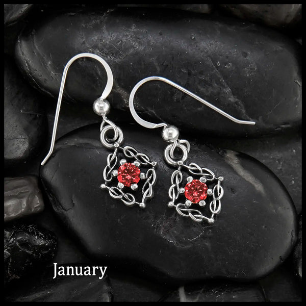 Woven Celtic Birthstone Drop Earrings in Sterling Silver