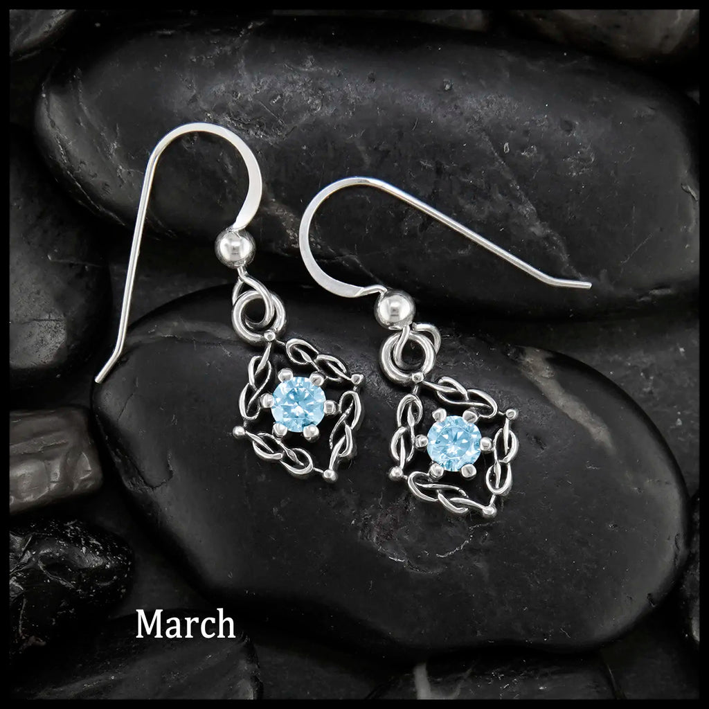 Woven Celtic Birthstone Drop Earrings in Sterling Silver