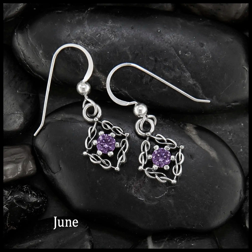Woven Celtic Birthstone Drop Earrings in Sterling Silver