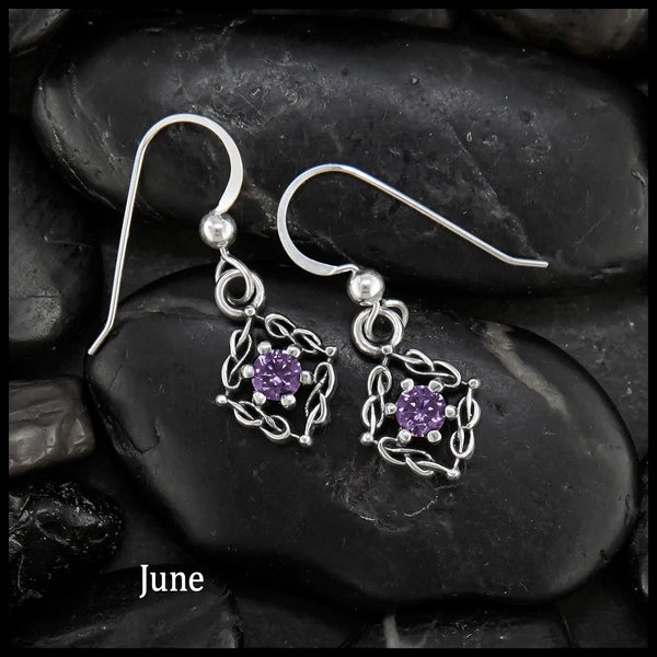 Woven Celtic Birthstone Drop Earrings in Sterling Silver