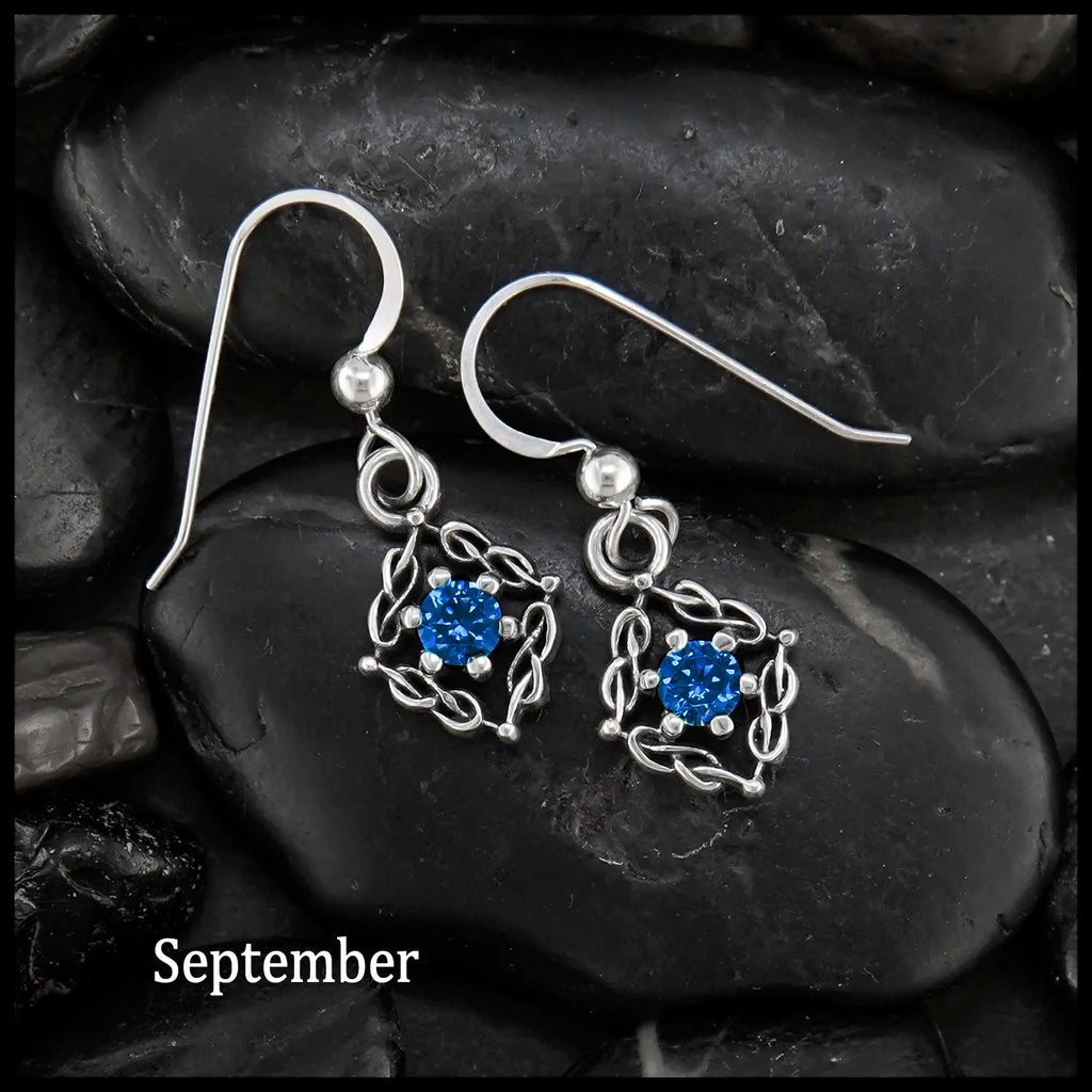 Woven Celtic Birthstone Drop Earrings in Sterling Silver