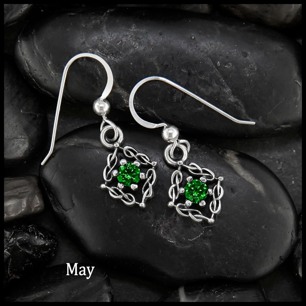 Woven Celtic Birthstone Drop Earrings in Sterling Silver