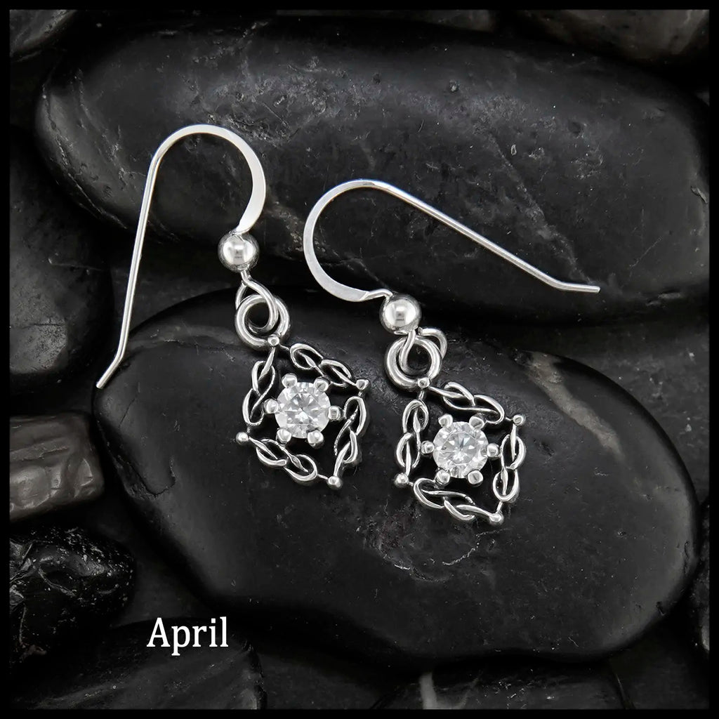Woven Celtic Birthstone Drop Earrings in Sterling Silver