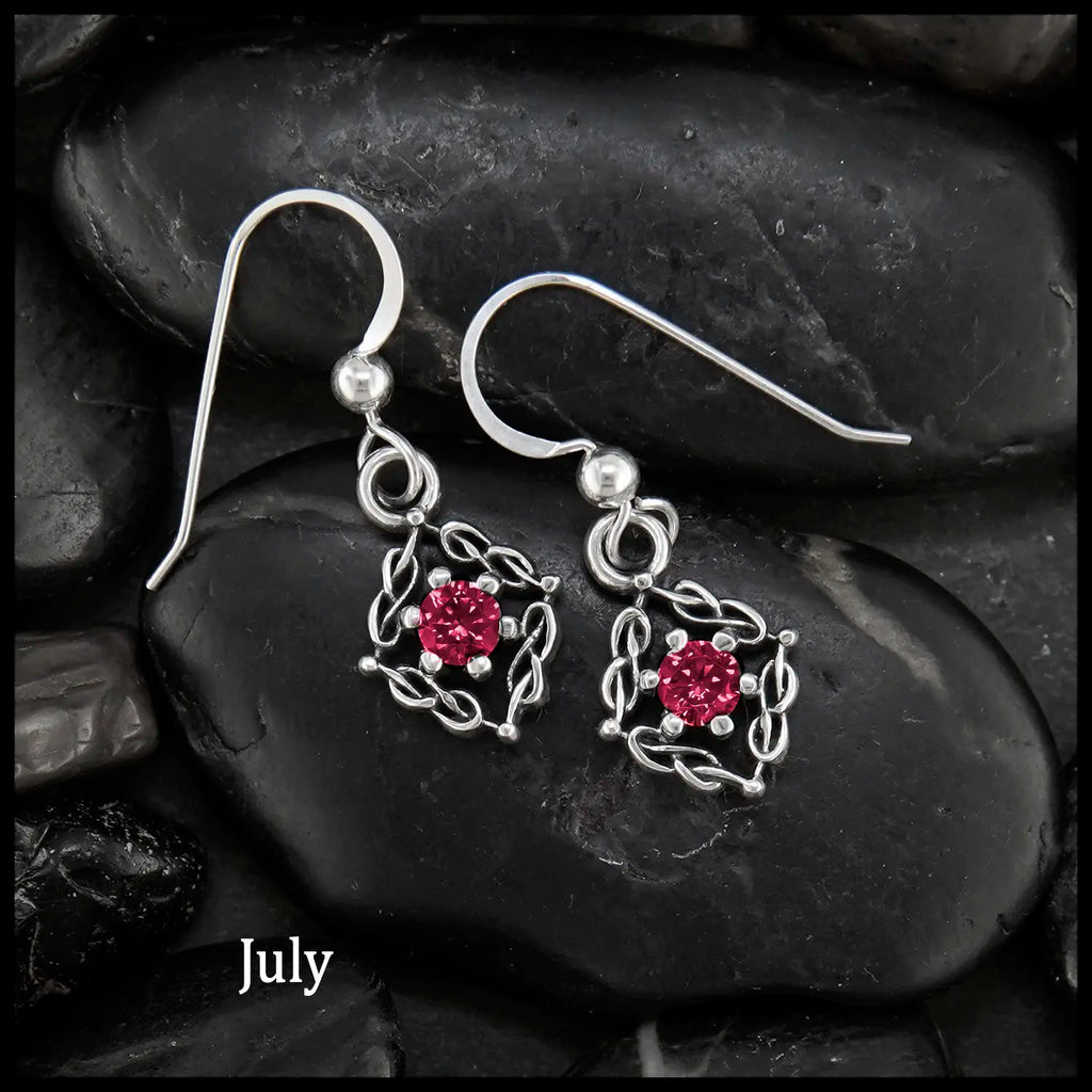Woven Celtic Birthstone Drop Earrings in Sterling Silver