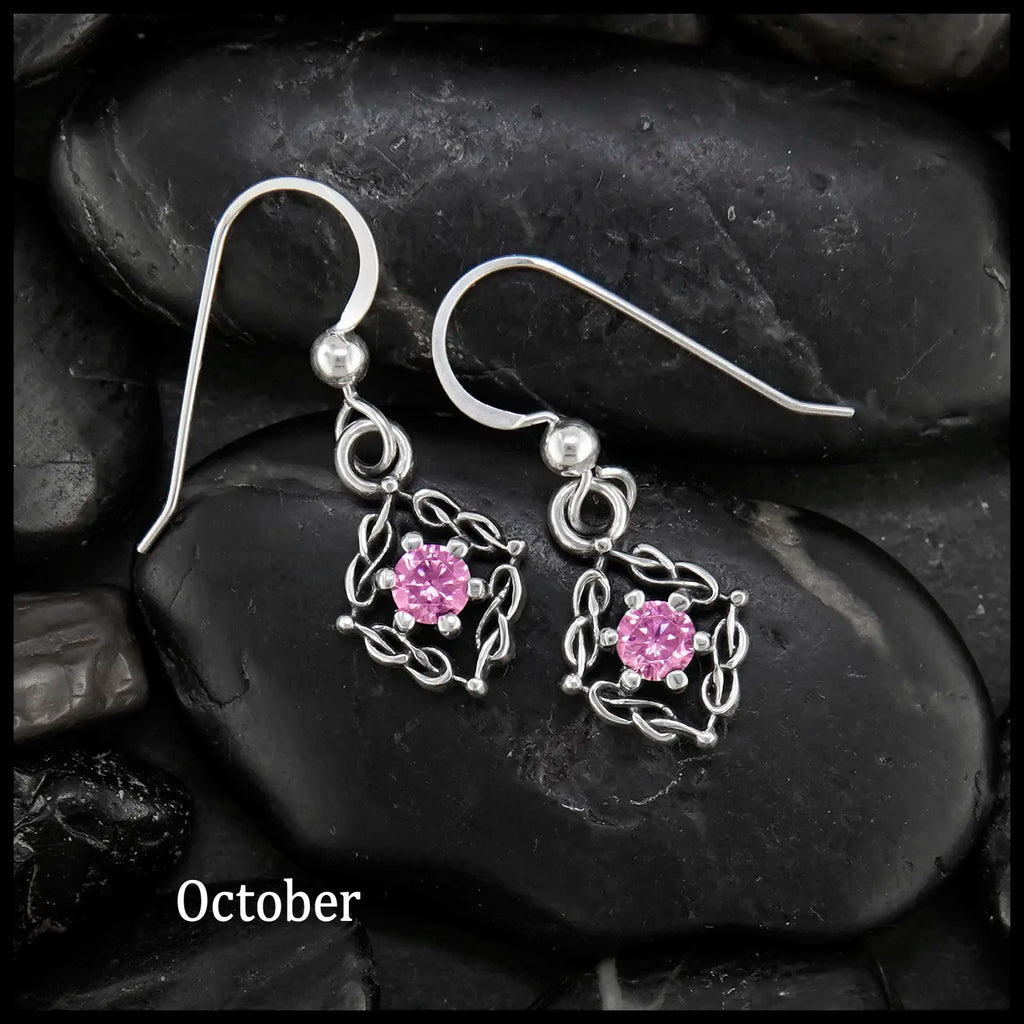 Woven Celtic Birthstone Drop Earrings in Sterling Silver