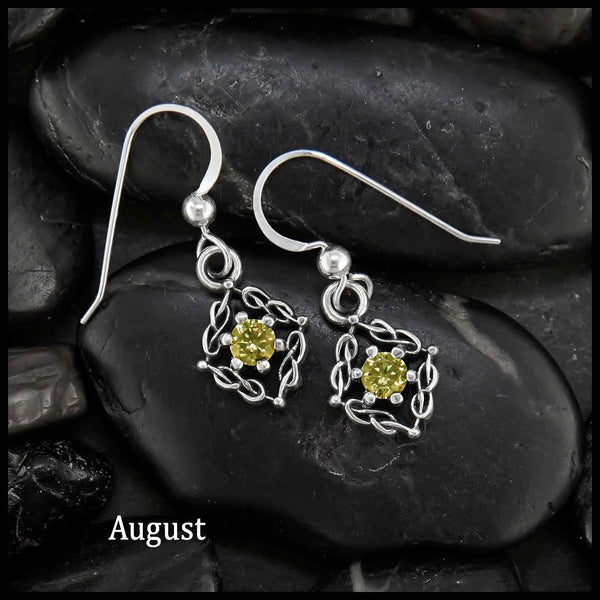 Woven Celtic Birthstone Drop Earrings in Sterling Silver
