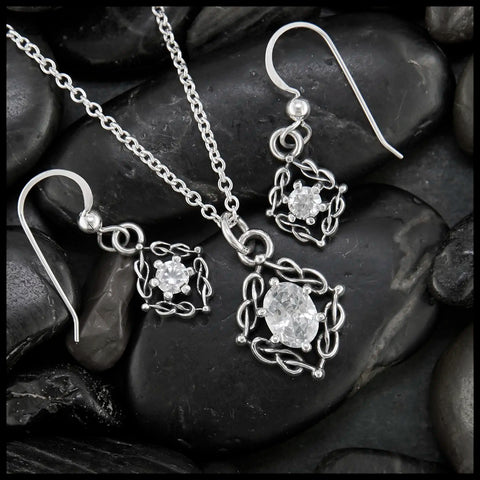 Woven Celtic Birthstone Pendant and Earring Set in Sterling Silver
