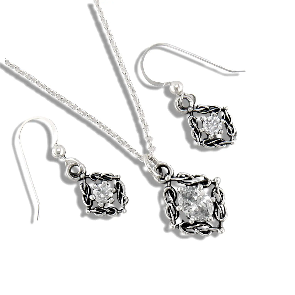 Woven Celtic Birthstone Pendant and Earring Set in Sterling Silver