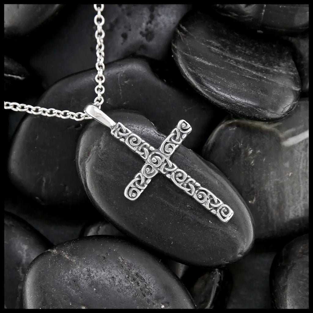 Trinity Scroll Cross Pendant in Sterling Silver