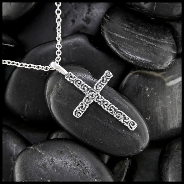 Trinity Scroll Cross Pendant in Sterling Silver