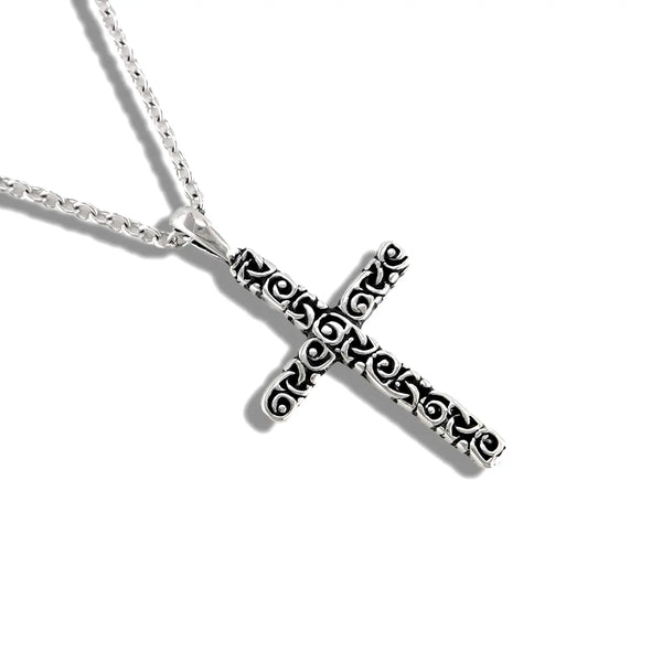 Trinity Scroll Cross Pendant in Sterling Silver