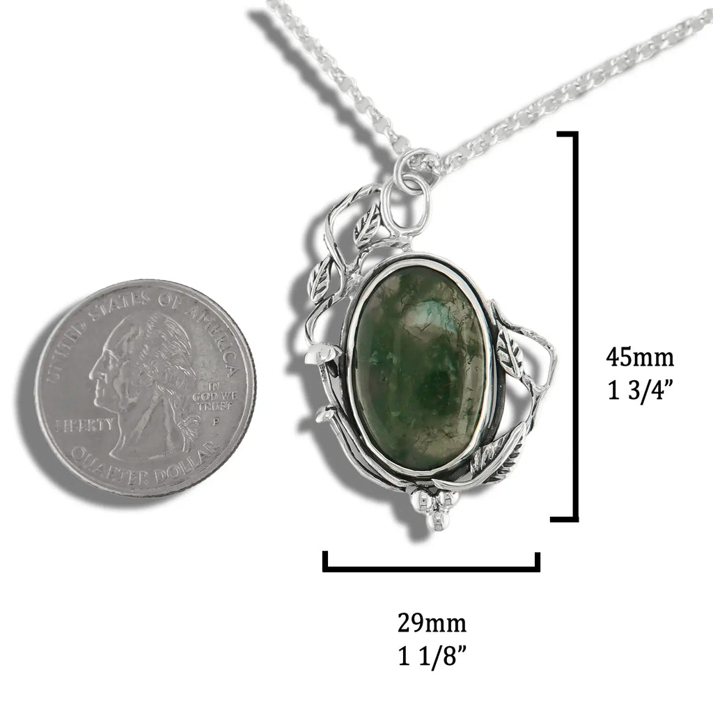 Moss Agate Garden Snail Pendant in Sterling Silver