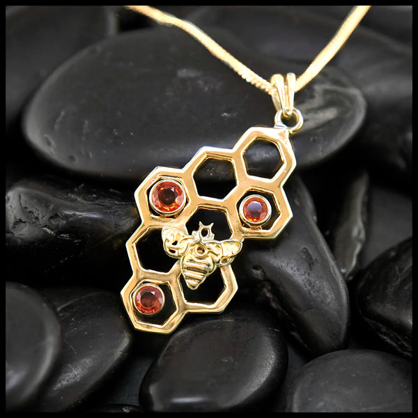 Orange Sapphire Honeycomb Pendant in Gold