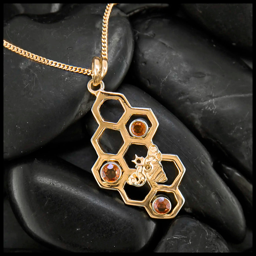 Orange Sapphire Honeycomb Pendant in Gold