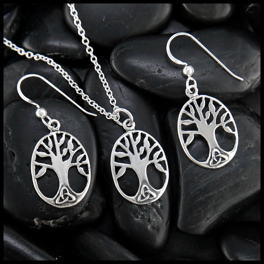 Oval Family Tree Pendant and Earring Set