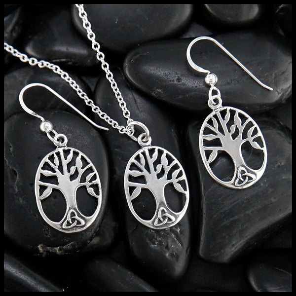 Oval Family Tree Pendant and Earring Set