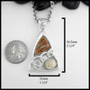 Custom Triangular Celtic Knot Pendant in Sterling Silver With a polished Iona Bloodstone Cabochon and a Polished Connemara Marble Cabochon, Celtic knot tapered bale on a Large 18 inch Rolo Chain. Measurements 56.5mm Tall and 31mm Wide. Made by Steve Walker.