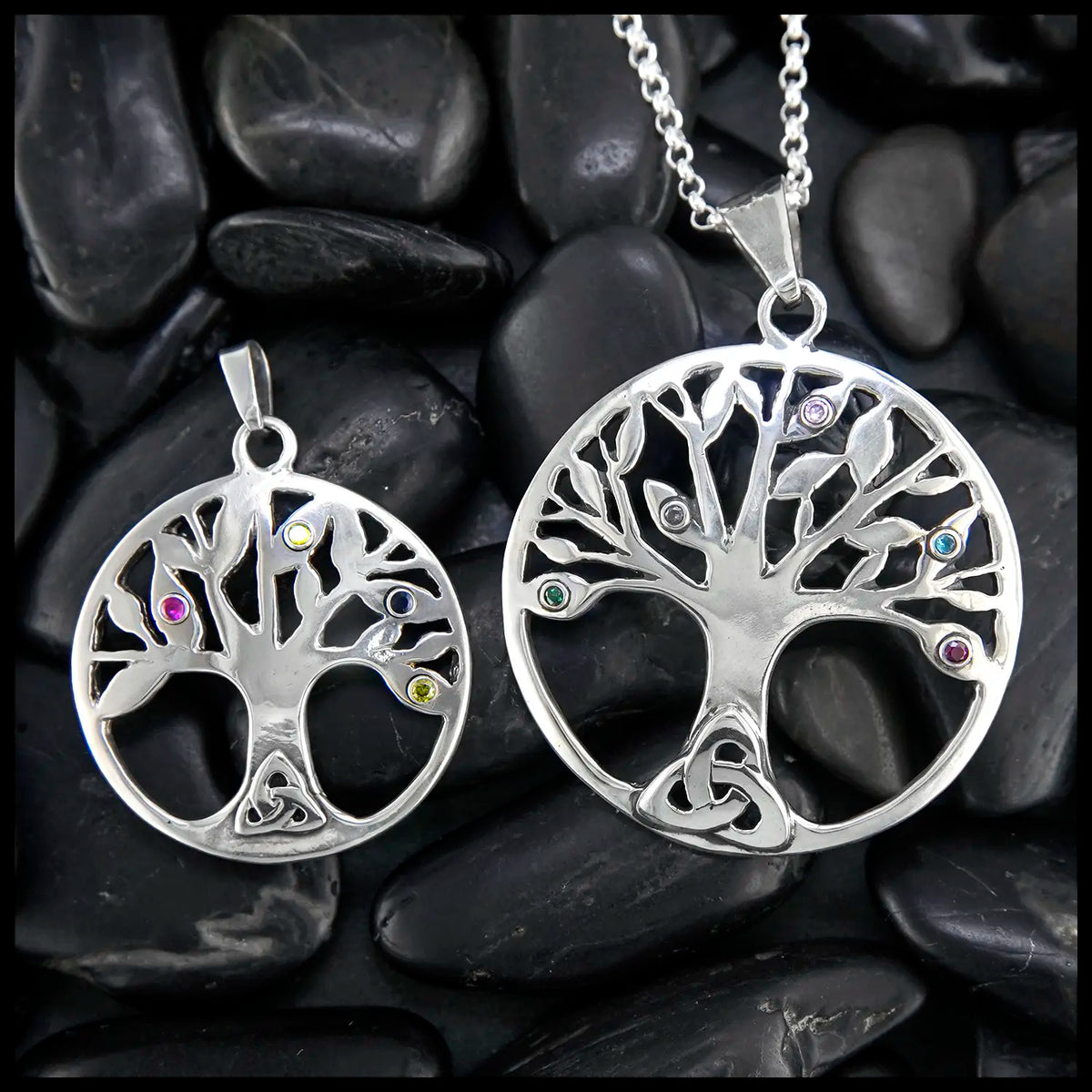 Celtic Family Tree Pendant with Birthstones in Silver – Walker