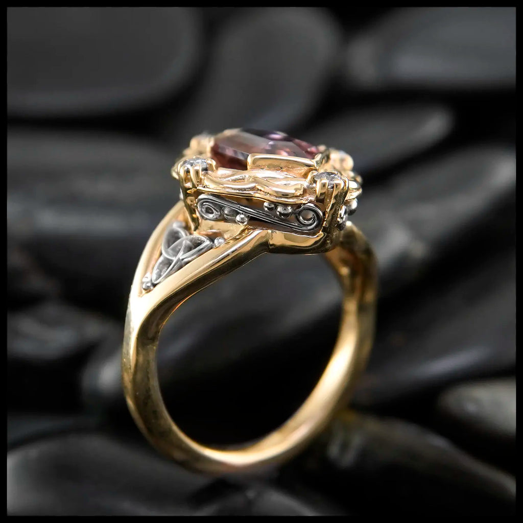 Custom Rose Zircon and Diamond Frame Ring