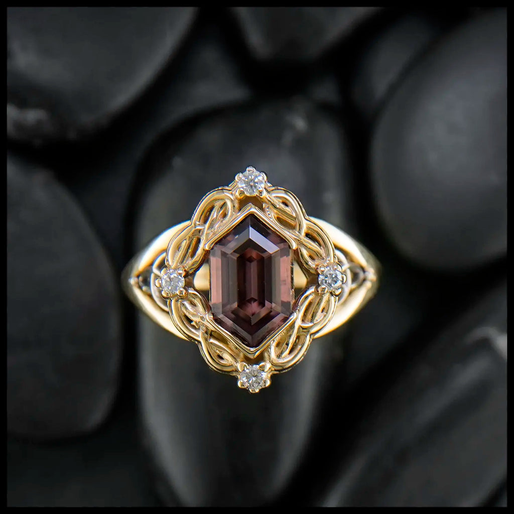 Custom Rose Zircon and Diamond Frame Ring