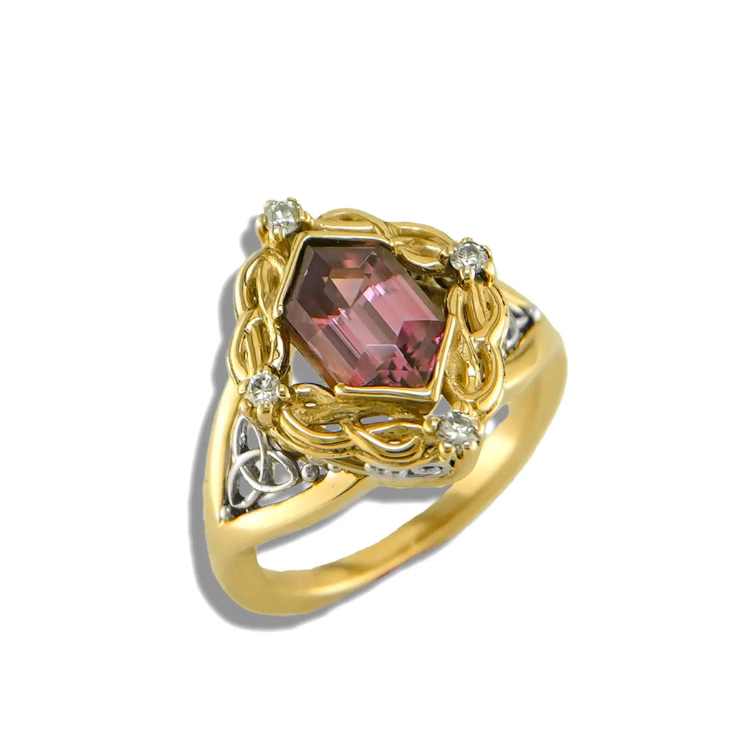 Custom Rose Zircon and Diamond Frame Ring