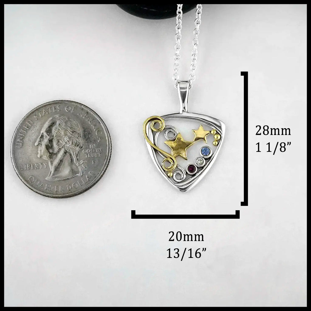 The Measurement s of The Liberty Star Pendant are : 28mm or 1 1/8" Tall & 20mm or 13/16" Wide.