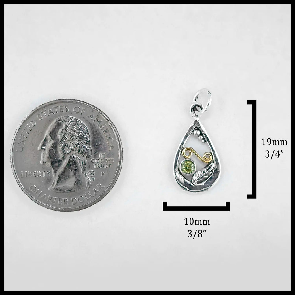 The measurements of the pendant are: 19mm or 3/4" Tall and 10mm or 3/8" Wide.