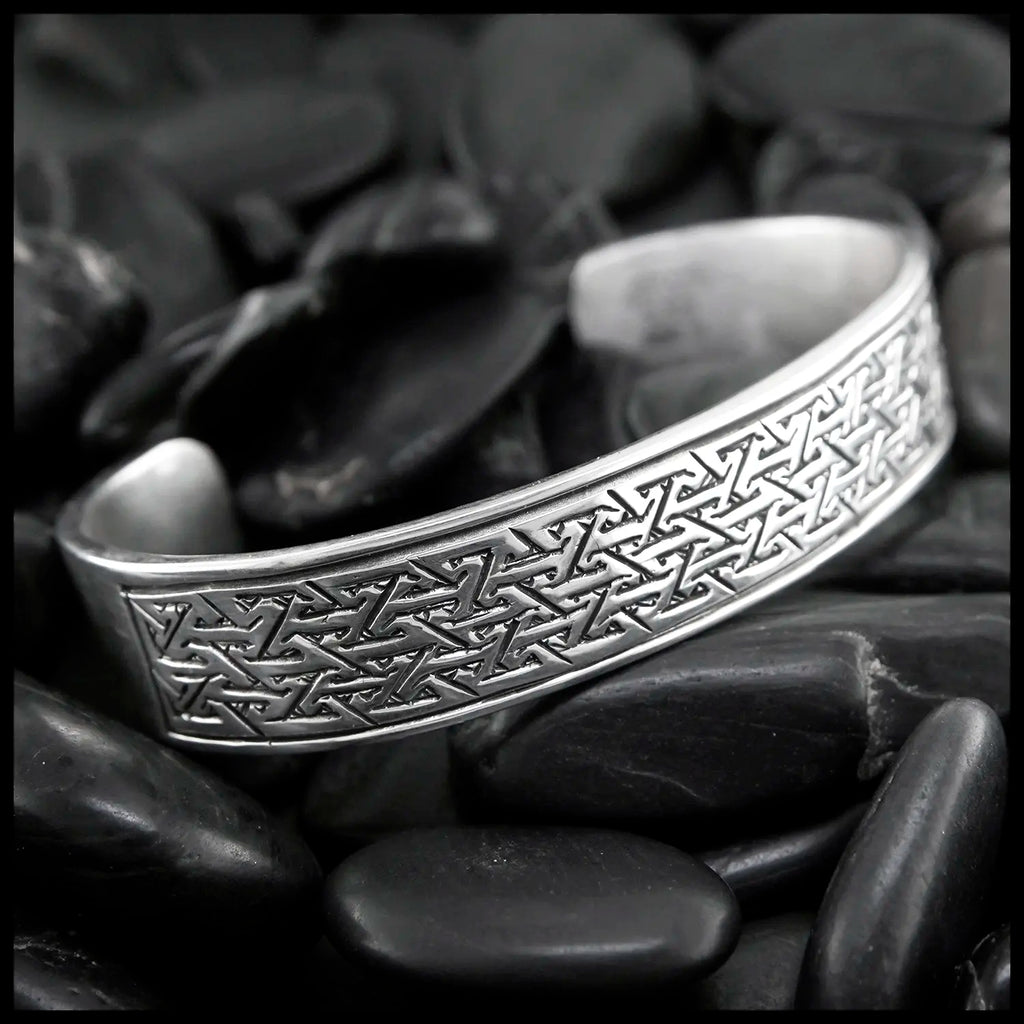 Pictish Key Pattern Cuff Bracelet in Sterling Silver