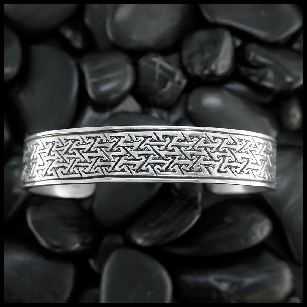 Pictish Key Pattern Cuff Bracelet in Sterling Silver