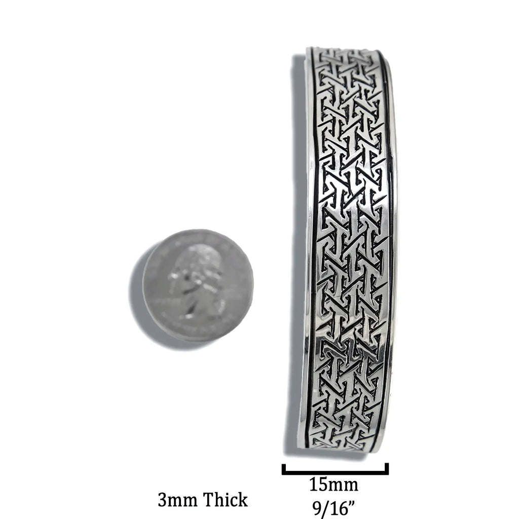 Pictish Key Pattern Cuff Bracelet in Sterling Silver